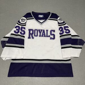 VTG Richmond Royals Hockey Jersey 2XL XXL White Purple #35 Schultz Goalie EOJBHL